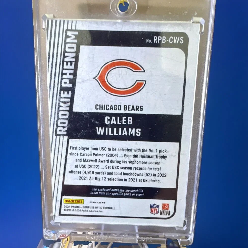 2024 Panini Donruss Optic Caleb Williams Rookie Phenom Blue Hyper Prizm MEM